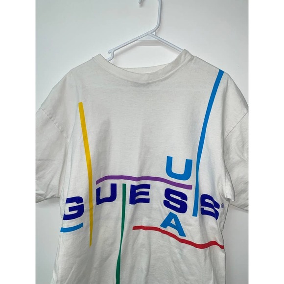Guess Jeans Spellout rainbow line tshirt VTG - Picture 2 of 5
